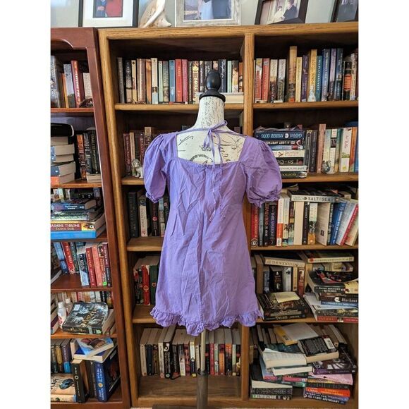 Purple babydoll puff sleeve button front ruffled hem dress sz xl runs large - Picture 2 of 7